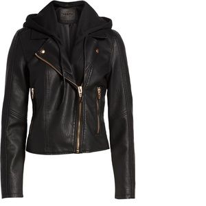 Moto jacket with removable hood